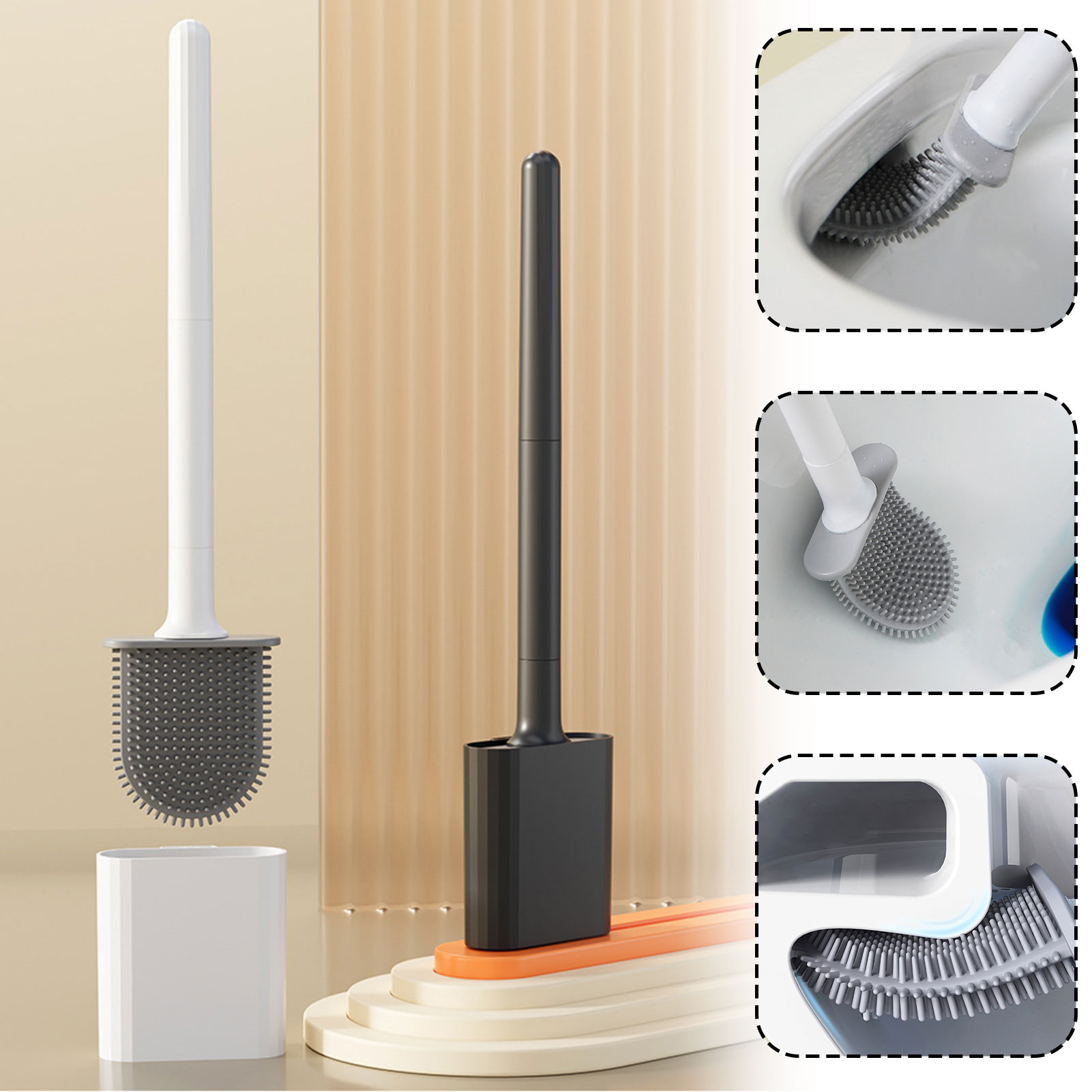 Home Bathroom Cleaning - Silicone Toilet Brush With Holder Wall-Mounted