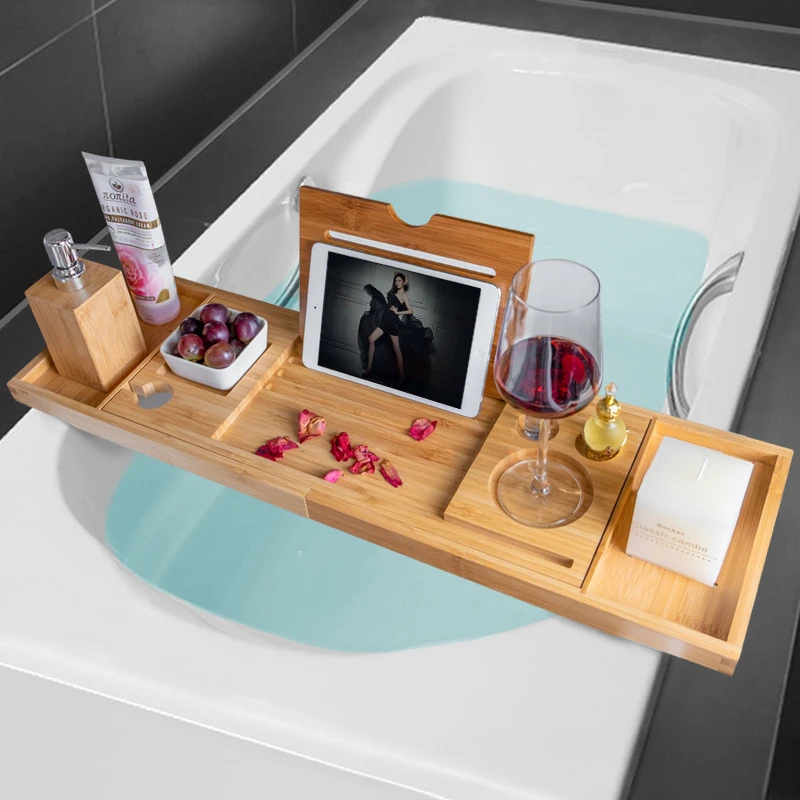 Extendable Spa Bathtub Bamboo  - Bath Caddy Tray 评论和价格