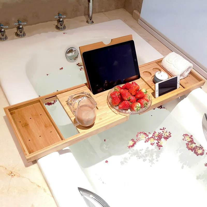 Extendable Spa Bathtub Bamboo  - Bath Caddy Tray 评论和价格
