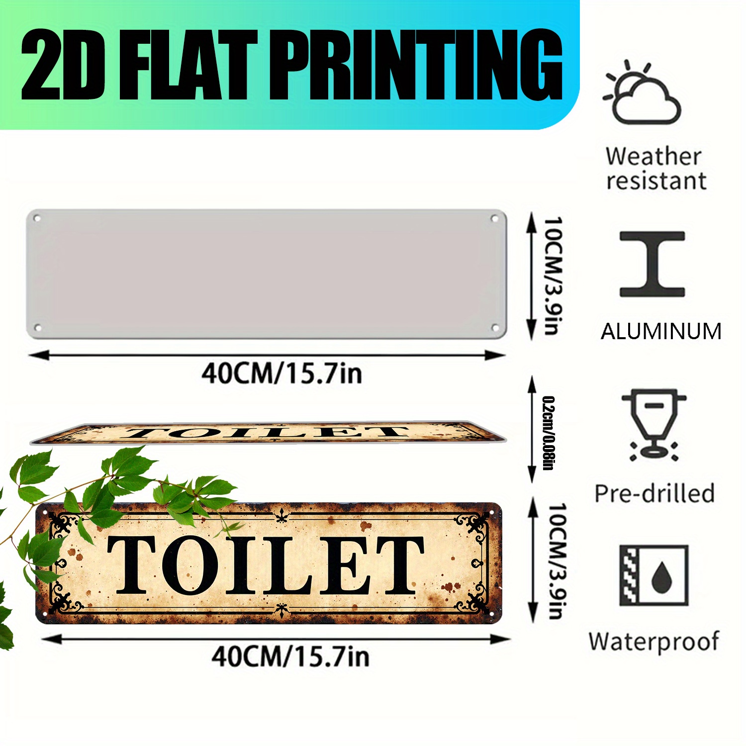 2D Flat, Vintage Aluminum Wall - Home Bathroom Wall Art 评论和价格