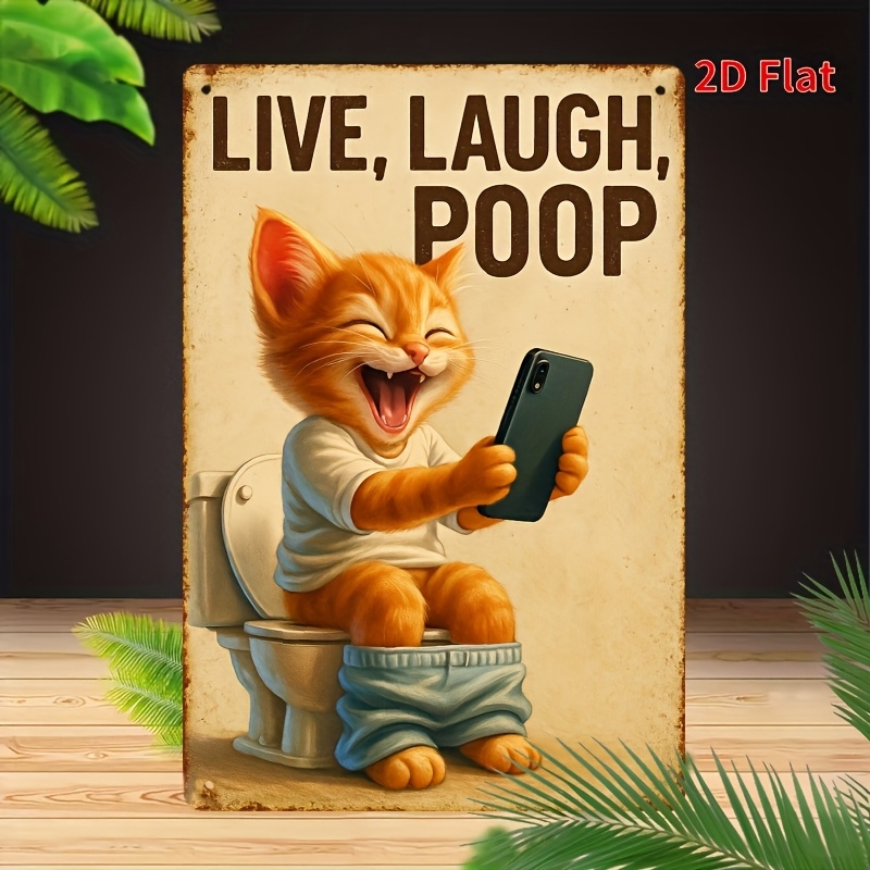 Funny Cat on Toilet Metal Wall - Home Bathroom Wall Art 评论和价格